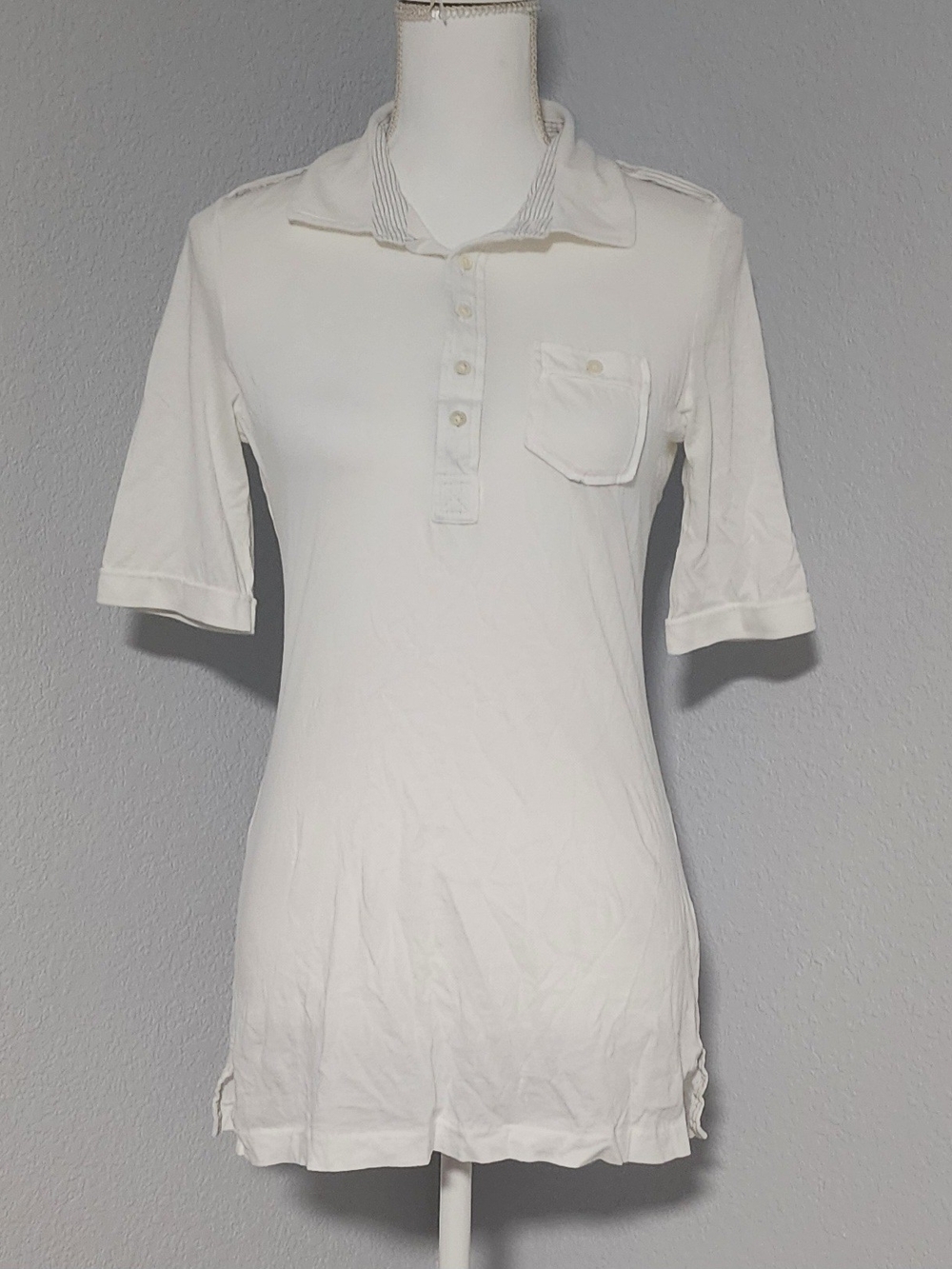 Vintage Y2K GAP 100% Cotton Long White Collared Casual Blouse Womens Size Medium